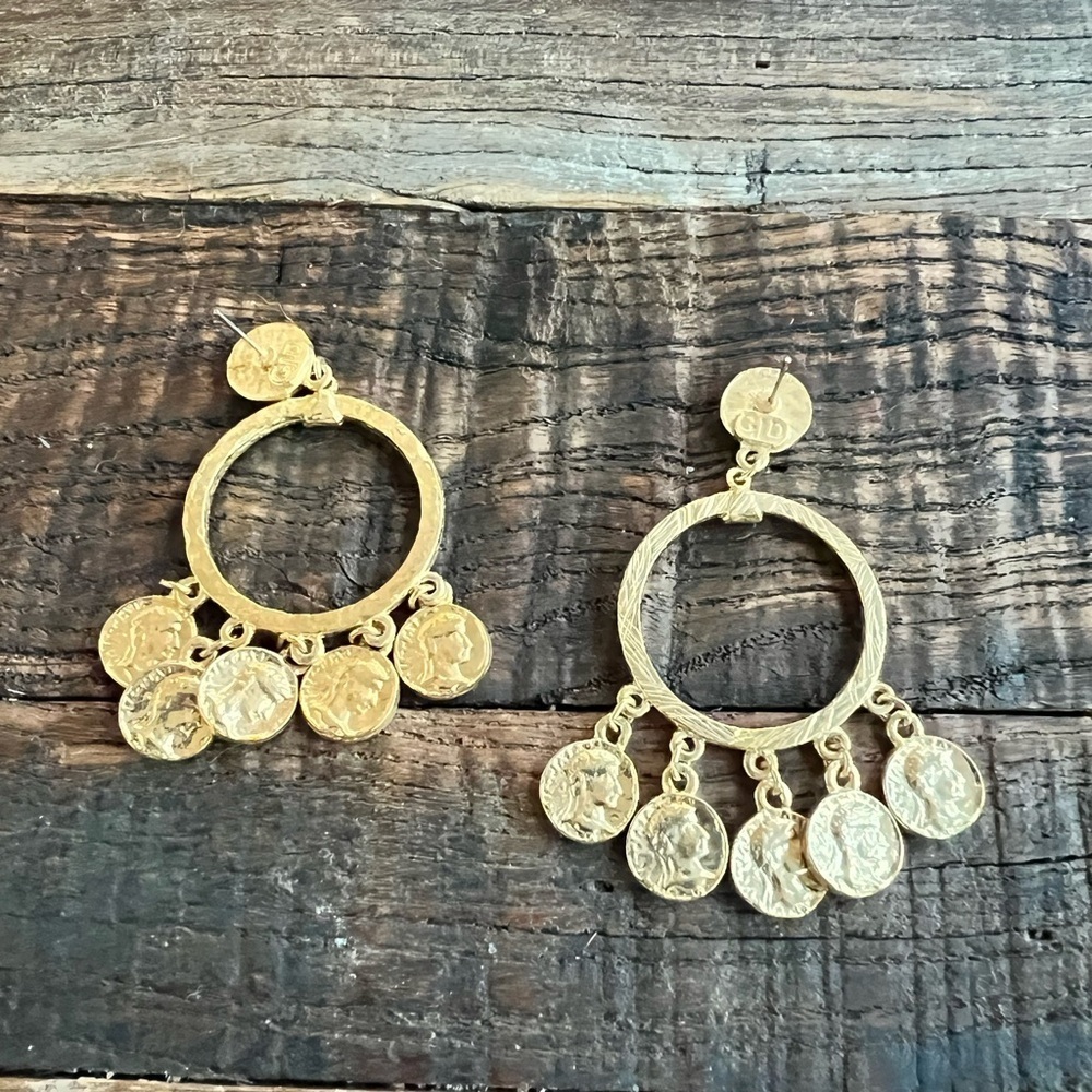 Gold tone Coin Dangle Earrings